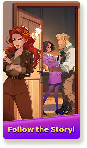 A stylized
            illustration shows an angry-looking woman with long red hair, wearing
            a brown jacket, standing with her arms crossed. She is positioned in
            the foreground, looking toward the viewer with a scowl. In the
            background, seen through an open doorway, a man with a beard and a
            woman with short dark hair are standing close to each other. The woman
            in the background is touching the man's chest. Below the illustration,
            a purple banner with a yellow border says - Follow the Story!